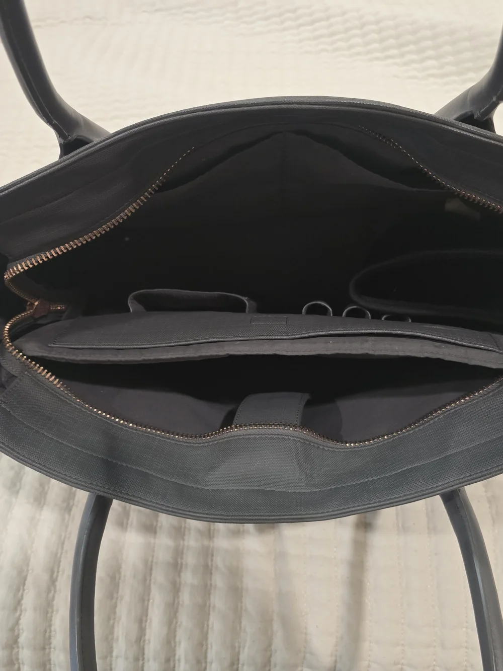 DAGNE DOVER Sructured Classic Slate Gray Tote Bag with Rose Gold Accent